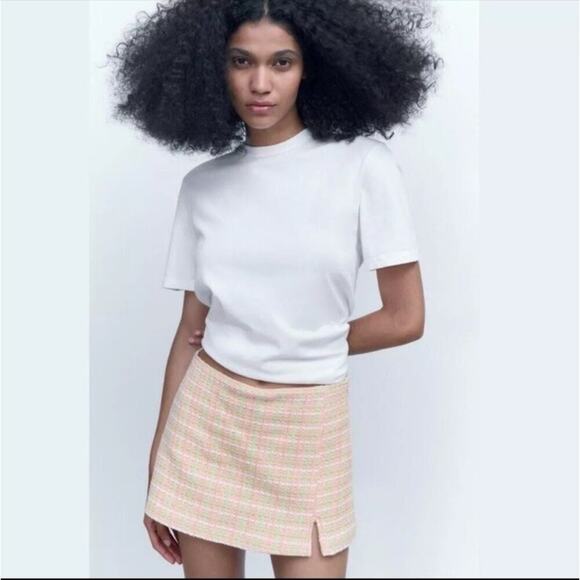 Zara tweed pink and green mini skort - size small - Picture 1 of 6